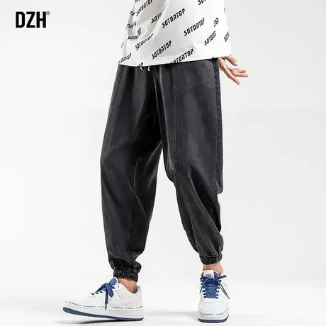 男生黑色休闲牛仔裤男夏季薄款冰丝束脚九分裤潮牌莱赛尔天丝男裤商品大图