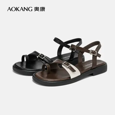 奥康女鞋 2024夏季新款复古舒适罗马鞋低跟通勤日常女凉鞋露趾图片
