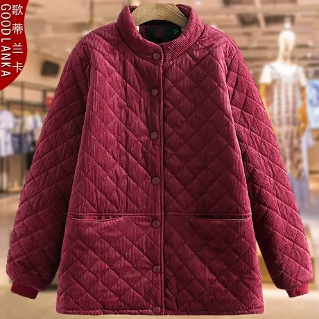 大码中老年冬装加绒棉袄女宽松洋气妈妈装灯芯绒加厚保暖棉衣外套商品大图