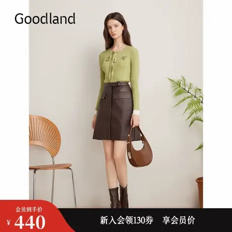 Goodland美地2024冬季新款羊毛法式系带坑条肌理毛针织衫图片