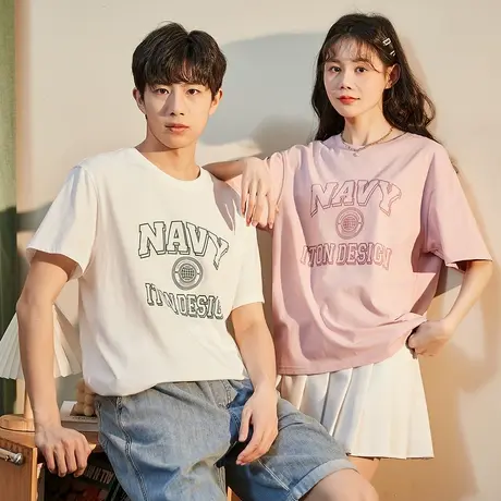 唐狮情侣装夏装短袖T恤男潮流纯棉字母印花设计半袖ins衣服女宽松商品大图
