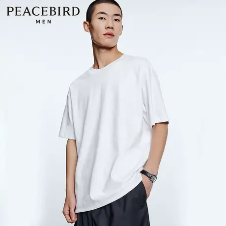 太平鸟男装 潮流凸版印花白色短袖T恤男B1DAD2217图片