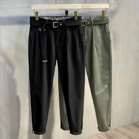 送腰带春秋季新款韩版男士裤子休闲裤小直筒九分长裤男潮流小西裤商品大图