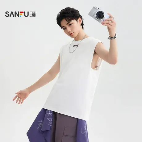 三福2025夏季男士芒星图案背心 街头潮流宽肩圆领上衣504054商品大图
