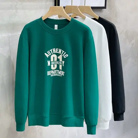 新款刺绣卫衣男春秋款美式休闲高街潮牌圆领套头男生长袖T恤上衣商品大图