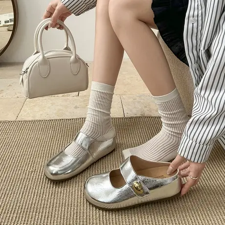 平底包头半拖鞋女2025年夏季新款银色懒人一脚蹬拖鞋气质法式鞋子商品大图