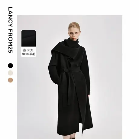 朗姿法式纯羊毛气质通勤显瘦毛呢外套上衣女士高级感冬季新款大衣商品大图