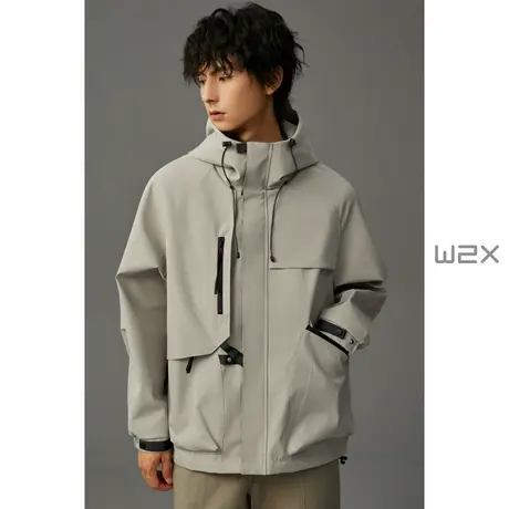 w2x2024新款春秋季冲锋男机能工装连帽外套户外高级感夹克上衣商品大图