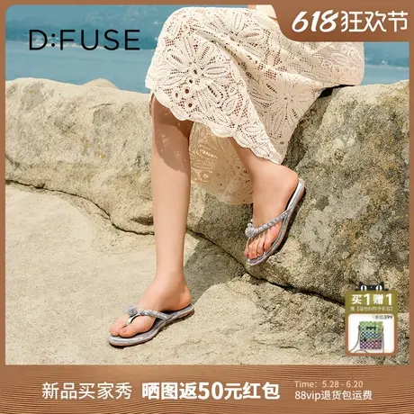 Dfuse迪芙斯2025夏季新款精致度假风人字拖闪钻外穿平底拖鞋商品大图