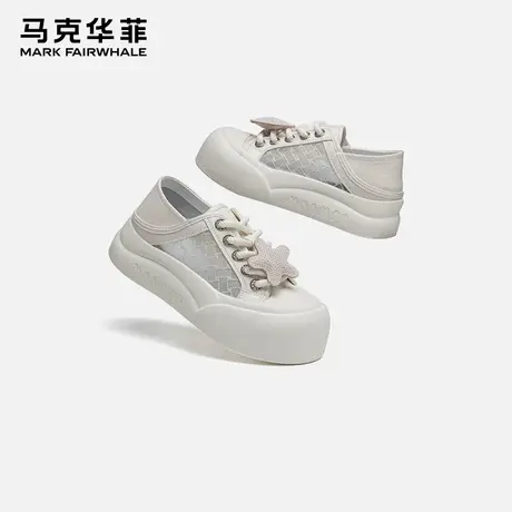 马克华菲厚底板鞋女2025夏季新款时尚增高网面透气小白鞋女休闲鞋商品大图