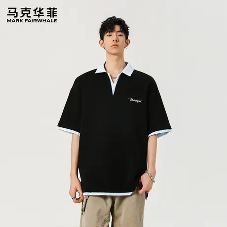 马克华菲短袖t恤2025新款男士上衣美式高街短袖衣服男款拼接半袖图片