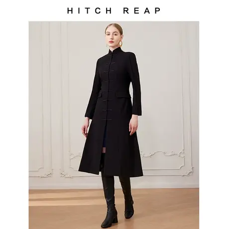 希区瑞普高端今年流行新中式束身盘扣黑色收腰长款气质风衣外套女商品大图
