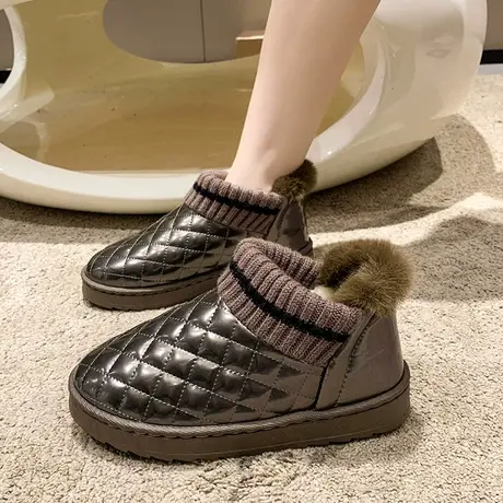 雪地靴女2023年新款冬季防水防滑加绒加厚保暖厚底短筒一脚蹬棉鞋商品大图