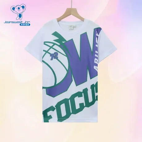 JJ真维斯童装2025夏季新款男童网眼时尚大印花休闲短袖T恤上衣图片