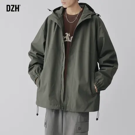 男士军绿色冲锋衣男秋季防风潮男外套2023新款登山服外衣褂子风衣商品大图