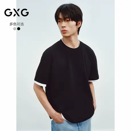 GXG男装 圆领T恤假两件设计上衣双色短袖针织 2025夏季新品商品大图