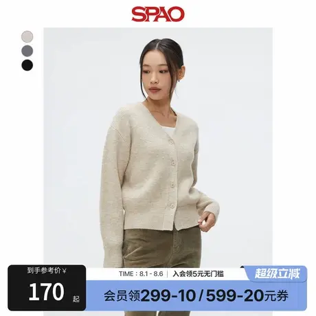 SPAO韩国同款2025年春季新品女士易搭宽松V领开衫毛衣商品大图