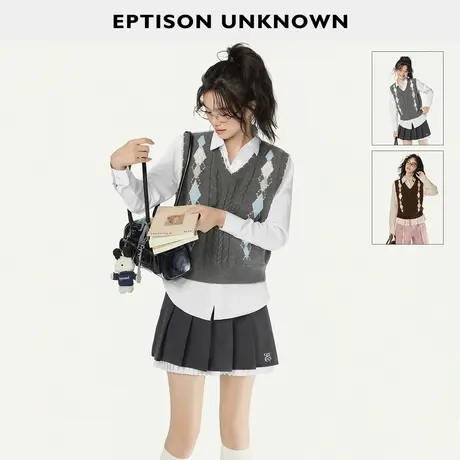 EPTISON针织马甲女2025秋季新款学院风外搭无袖毛衣背心叠穿上衣图片