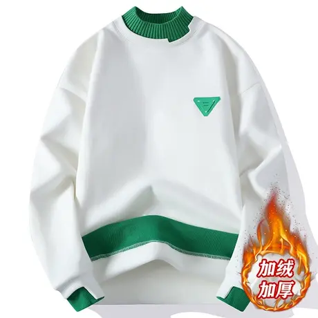 半高领卫衣男秋冬款加绒加厚潮牌假两件长袖内搭秋衣打底衫上衣服商品大图
