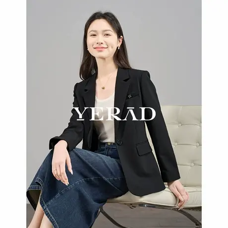 娅丽达简约通勤西装外套女春秋新款高级感上衣小个子黑色休闲西服商品大图