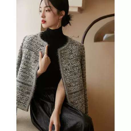爵莱菲大码高级感重工编织小香粗花呢短外套温柔女秋冬胖mm图片
