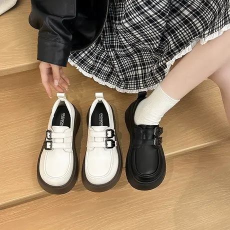 厚底增高小皮鞋女2025新款秋季百搭法式配jk单鞋小个子气质乐福鞋图片