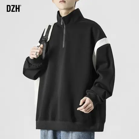 男生半拉链重磅卫衣男高领春秋潮牌男装2023新款长袖黑色上衣宽松商品大图