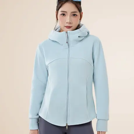 2025冬季连帽宽松弧度下摆卫衣女加绒加厚摇粒绒户外保暖外套女商品大图