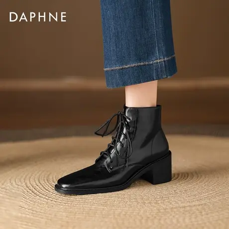 达芙妮马丁靴女款2025新款超火小短靴秋冬黑色高跟靴子粗跟瘦瘦靴图片