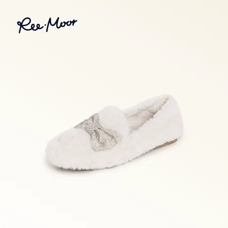 REEMOOR睿慕甜美保暖加绒毛毛鞋女2023秋冬新款平底单鞋乐福鞋商品大图