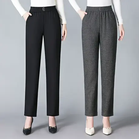 中年女裤秋冬季妈妈裤子加绒加厚外穿直筒大码哈伦裤宽松休闲裤图片