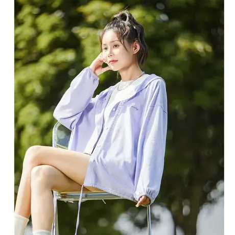 唐狮绣花抽绳长袖外套女夏季轻薄短款连帽空调衫春夏宽松外搭上衣图片