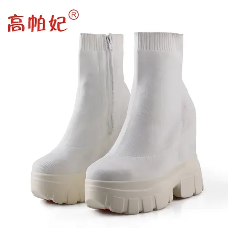 内增高小白鞋女2023新款休闲透气网面高跟厚底针织弹力运动高帮鞋商品大图