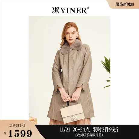 YINER音儿线上专选女装冬季长款獭兔毛领真皮骆驼绒皮袄皮草商品大图