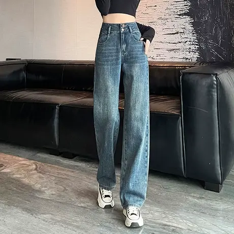 复古阔腿牛仔裤女2024春秋季新款高腰显瘦百搭直筒宽松裤子拖地裤商品大图