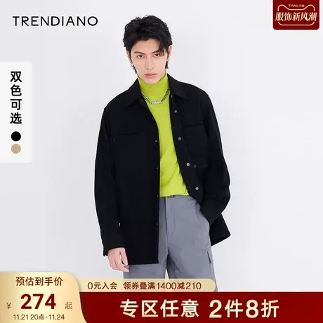 TRENDIANO官方潮牌秋季男装羊毛大衣时尚潮流立领毛呢保暖外套商品大图