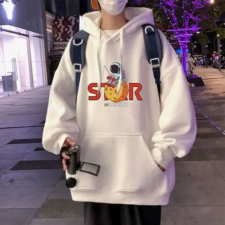 卡通宇航员加绒连帽卫衣男生春秋季oversize美式宽松ins潮牌外套商品大图