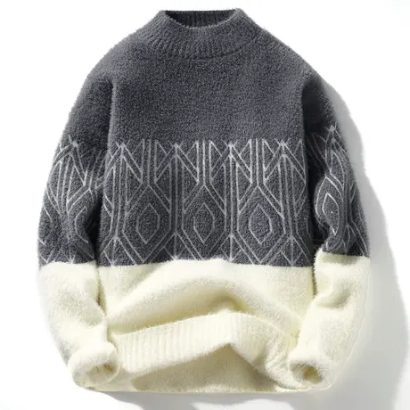 半高领水貂绒毛衣男士春秋季加绒加厚针织打底衫潮流线衣保暖秋装商品大图