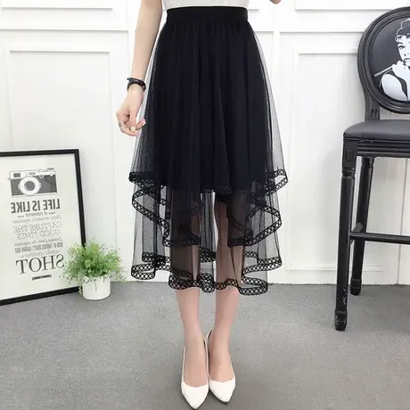 网纱裙不规则半身裙中长款春秋新款女韩版高腰A字裙螺旋夏52图片