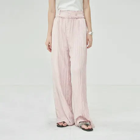 omont蛋挞家薄款褶皱慵懒凉凉裤夏季新高腰显瘦阔腿休闲拖地长裤商品大图