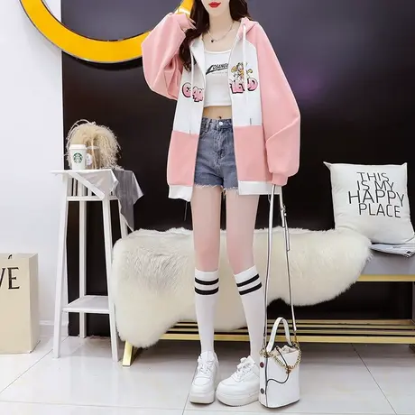 宽松休闲连帽卫衣开衫女2024新款早春季时尚洋气网红chic港味外套商品大图