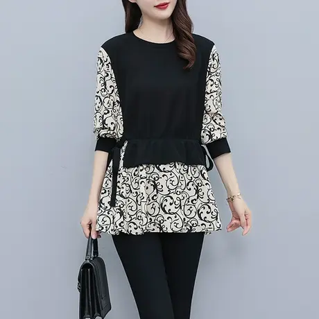 大码女装打底衫2023秋装新款中长款宽松胖mm遮肚子藏肉设计感上衣图片