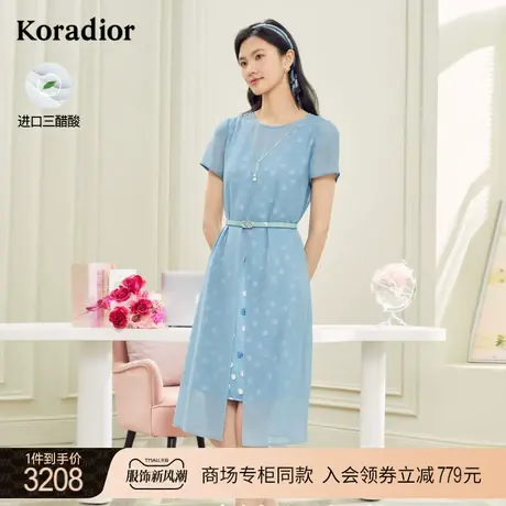 珂莱蒂尔商场同款三醋纤连衣裙女淑女裙子叠透波点裙图片