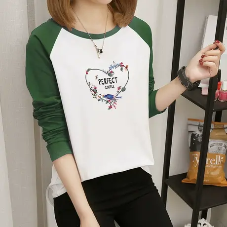 春秋款纯棉长袖t恤女拼接打底上衣2022年新款春装宽松韩版内搭潮图片