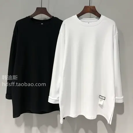 2021秋冬 韩国ulzzang新款衣角字母标签宽松韩范加绒中长款T恤女商品大图