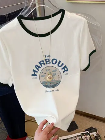 短袖t恤女夏2023年新款宽松圆领拼接韩版仿棉设计感小众上衣体恤商品大图