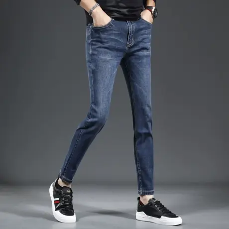 九分裤男牛仔裤2023新款秋季蓝色修身小脚弹力潮流时尚裤子春秋款图片