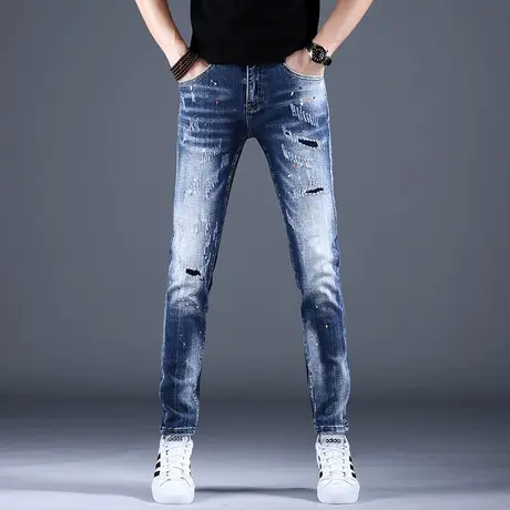 男士破洞牛仔裤男潮牌2023年新款秋冬男款休闲裤子男男款修身小脚商品大图