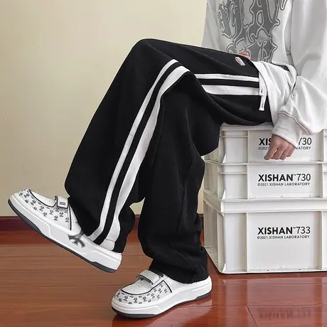 美式条纹休闲裤男秋季重磅运动裤潮牌vibe高街百搭宽松直筒长裤子商品大图