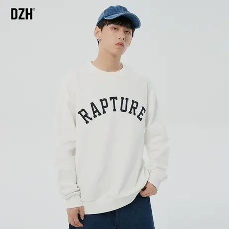 男士贴布绣白色卫衣男圆领秋季潮牌长袖上衣宽松男装2023新款衣服图片